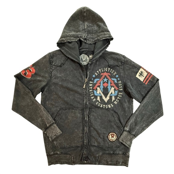Alflication American Customs Biker Eagle Black Zip Hoodie Mens Size S (40)